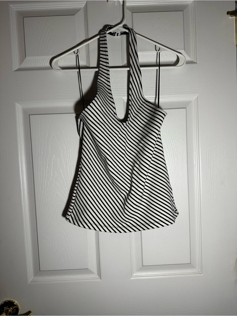 Black and white striped halter top
